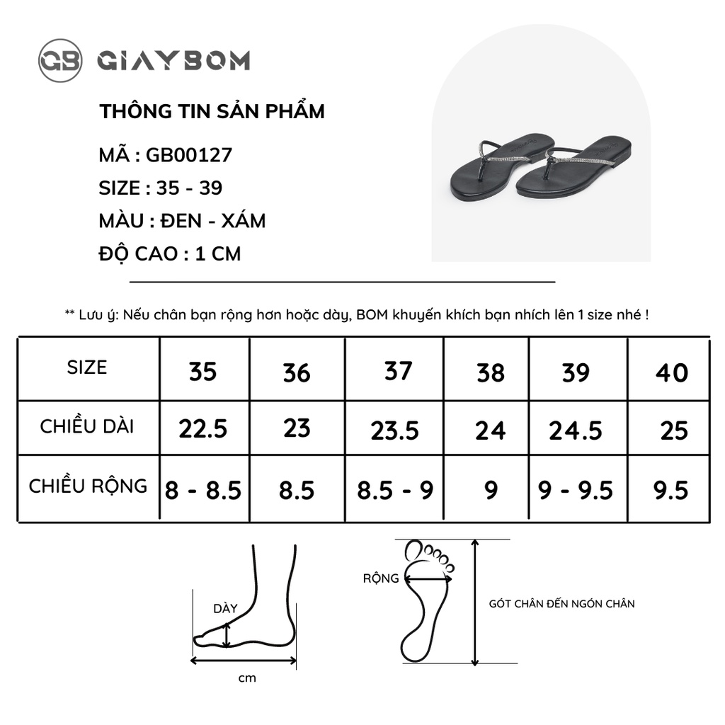 Dép xỏ ngón nữ giayBOM đế bệt thiết kế sang trọng GB00127