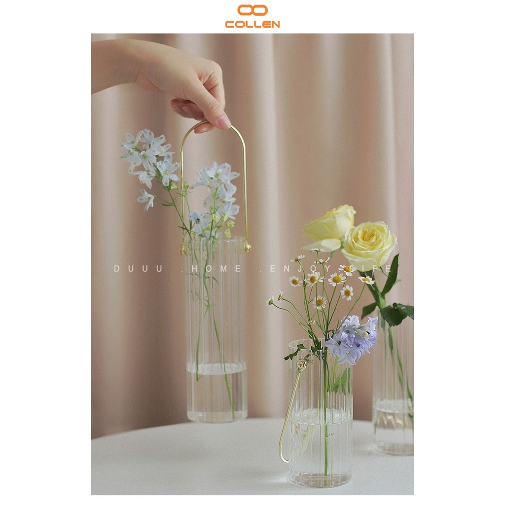 Bình hoa decor thủy tinh , lọ hoa có tay cầm trang trí nhà cửa bình hoa trang trí Hàn Quốc Collen Life
