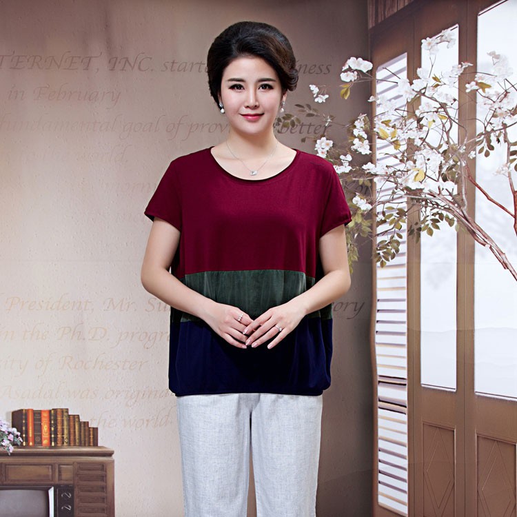 Váy mùa hè cho bà mẹ trung niên mới Áo thun cotton trơn ngắn tay mùa hè dành cho phụ nữ trung niên và người cao tuổi, bé