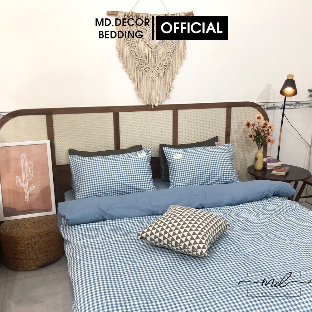 Bộ chăn ga gối Cotton Tici MD.Decor - Bedding họa tiết caro kẻ xanh dương vintage dễ dàng phối phòng ngủ M4 M6 M8