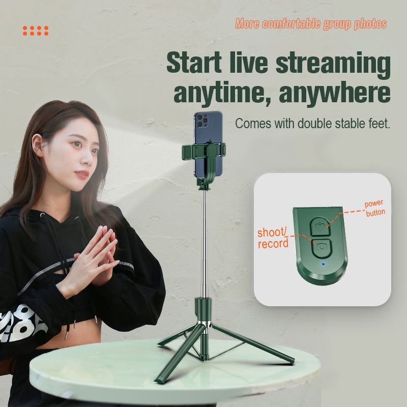 Gậy Tự Sướng H6 Bluetooth Không Dây Mini Có Thể Gập Lại Kèm Đèn Led Điều Khiển Từ Xa Cho Ios Android H6s