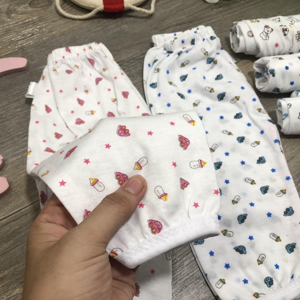 [Sale Sốc] 10 Quần chục dài sơ sinh,  vải cotton trắng in hình bình sữa cho bé trai/gái  từ 5-8kg