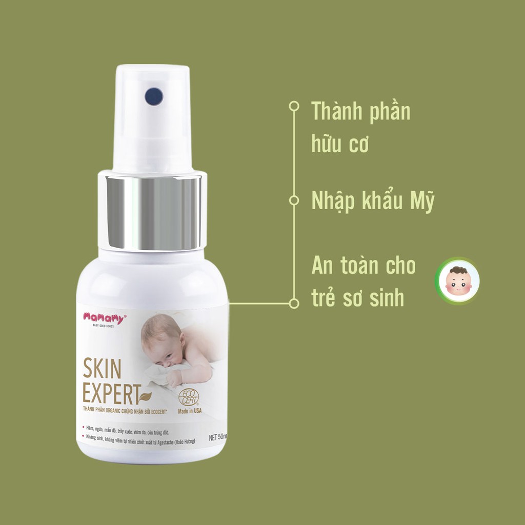 Xịt viêm da Skin Expert Mamamy 50ml kháng khuẩn và 1 chai Dung dịch vệ sinh phụ nữ Mamamy 150ml