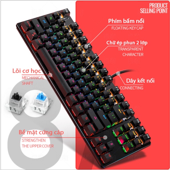 Bàn phím cơ Coputa bàn phím máy tính TKL gaming có dây Full LED RGB K400