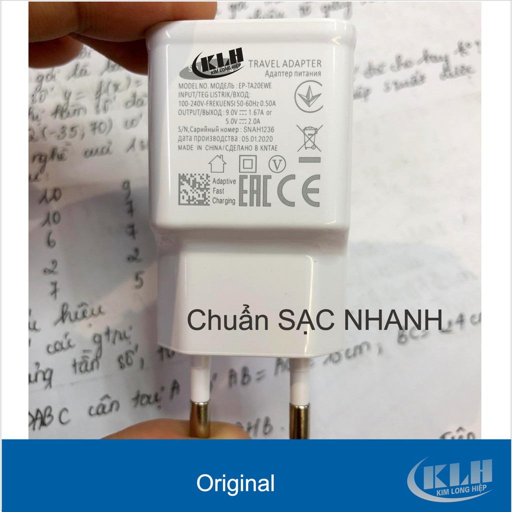 Cốc sạc nhanh samsung KLH 80, Củ xạt Quick chager Qc 3.0 dùng cho dòng điện thoại galaxy note với dây cáp micro, typec