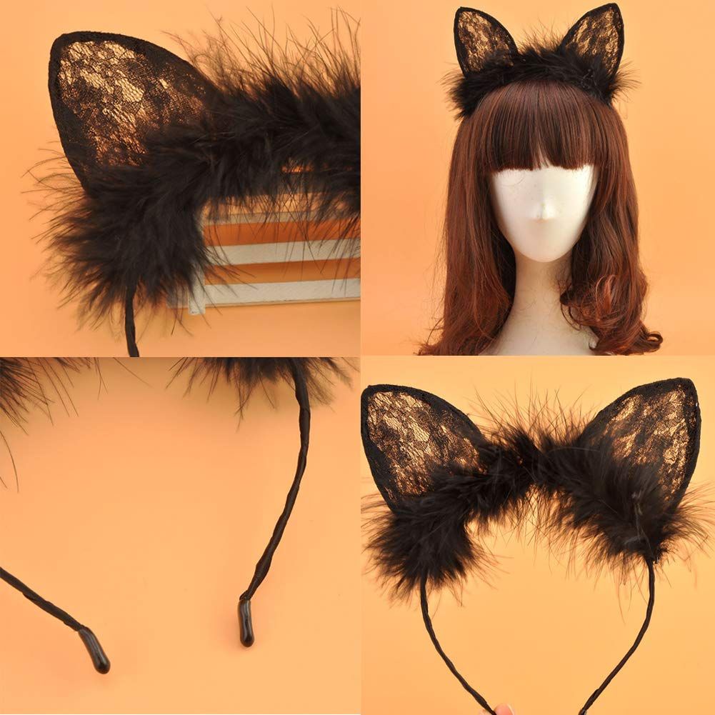 Băng Đô Ren Tai Mèo Hóa Trang Halloween Quyến Rũ Cho Nữ