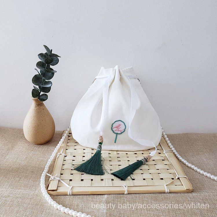 Túi đeo chéo thêu họa tiết phong cách Trung Hoa cổ điển thiết kế dây rút thời trang cho nữ