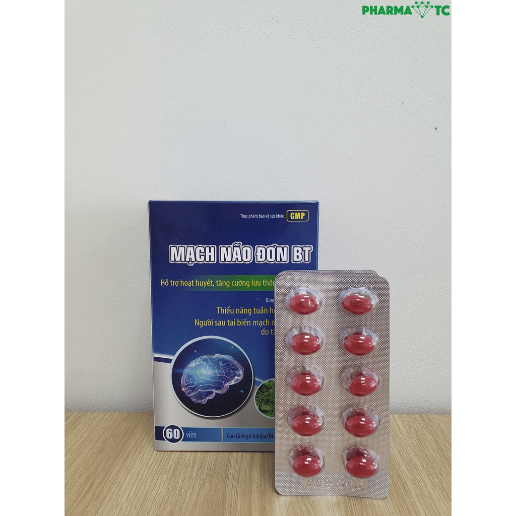 Viên uống tuần hoàn não hoạt huyết dưỡng não, Mạch Não Đơn BT, Ginkgo biloba 120mg - Hộp 60 viên - PharmaOTC