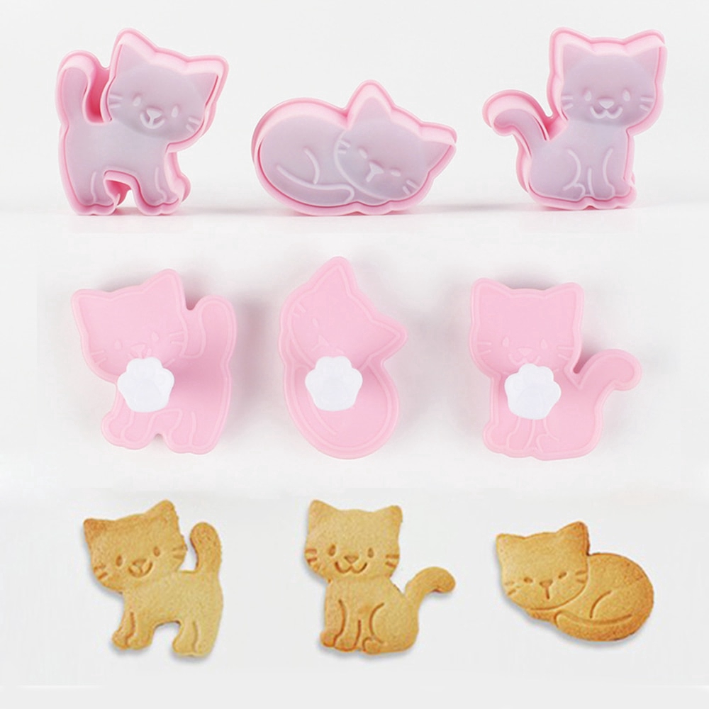 Set 3 khuôn cắt trang trí bánh DIY hình mèo cưng dễ thương