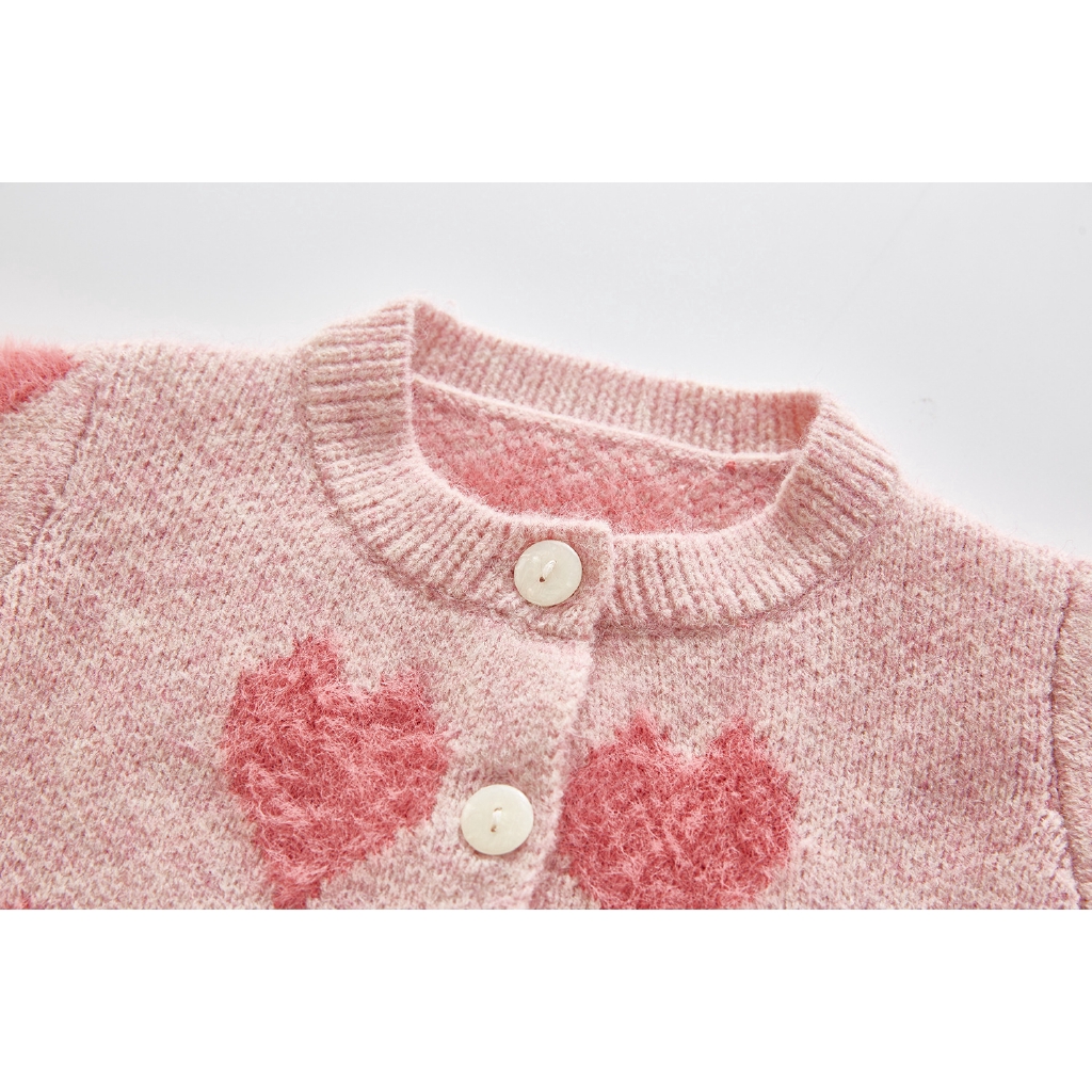 Bộ áo liền quần / áo khoác cardigan họa tiết trái tim dành cho bé gái