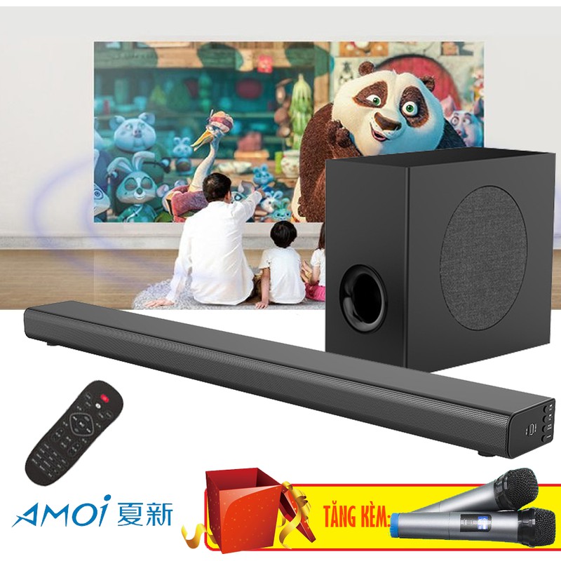 Loa Soundbar 5.1 Bluetooth Hát Karaoke AMOI L5 + Loa Siêu Trầm S2 Tặng 02 Micro Không Dây AZONE – Đen