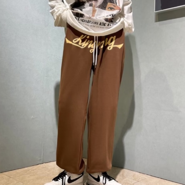 Quần Dài Nữ Lưng Cao Ống Rộng Phong Cách hip hop Đường Phố Âu Mỹ Cá Tính Cho Nam Và quần jogger kaki nam