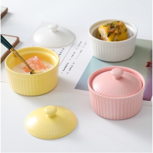 Bát Ăn Dặm Gốm Sứ Ramenkin Có Nắp/ Nắp 150ml