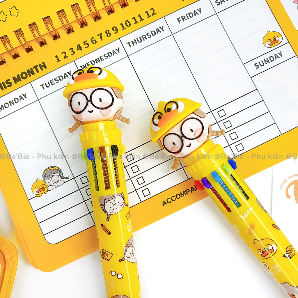 Bút bi học sinh nhiều màu hình cô bé cute, Bút bi mực nước Nomo Duck BeBie - BP517