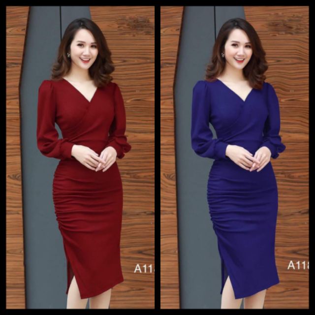 Đầm cổ tim tay dài thanh lịch