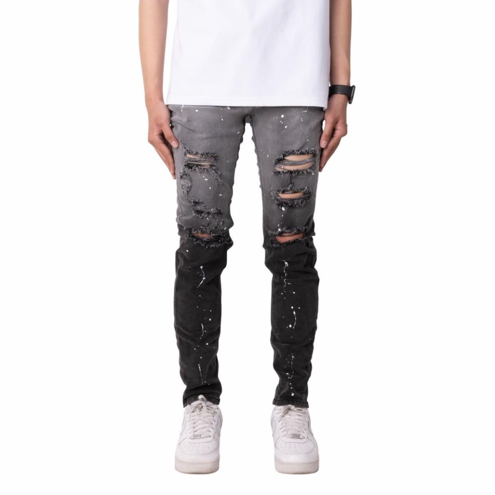 Quần jean nam streetwear cao cấp FNOS NZ33 màu đen vẩy sơn form slimfit jean thun co giãn ⚡