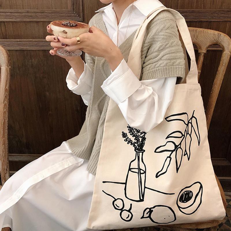 Túi tote vải bố đựng đồ canvas đeo chéo Hazin phong cách Hàn Quốc,tote thời trang đeo chéo,vải canvas loại tốt HZ 47
