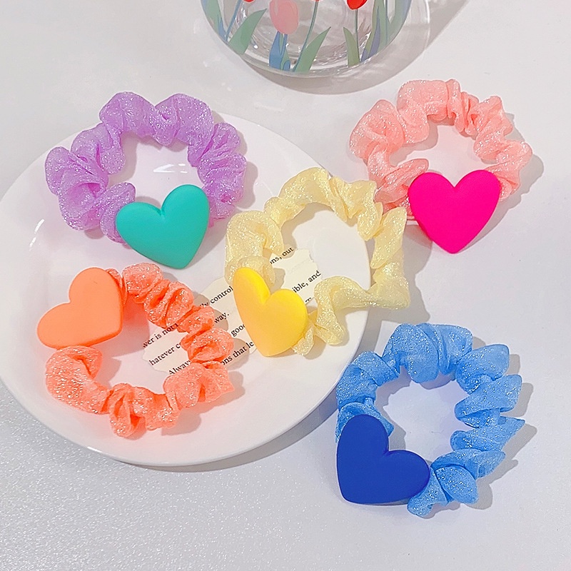 Dây Cột Tóc Cao Su Xếp Ly In Họa Tiết Hoa / Chấm Bi Dễ Thương Thời Trang Cho Nữ