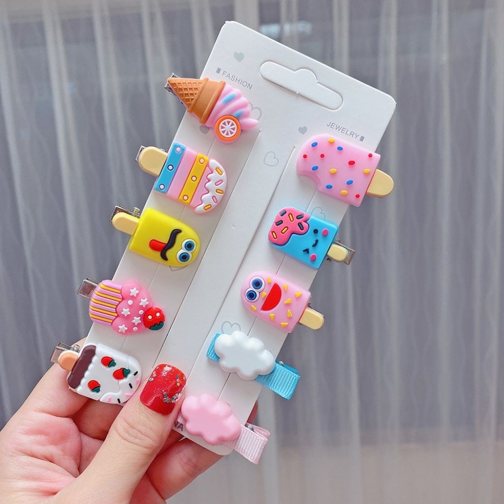 Set 10 kẹp tóc thiết kế hoạt hình cho bé siêu cute - Babyhip