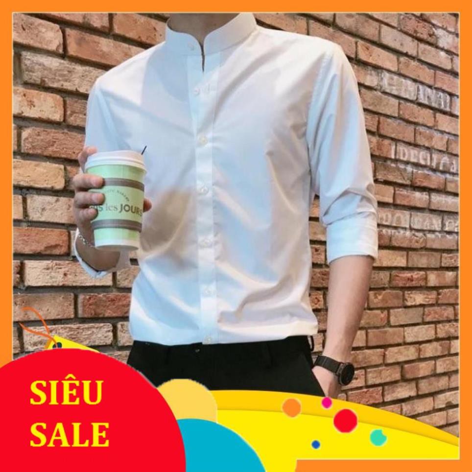 Sơ mi nam cổ tàu Màu Trắng loại đẹp dáng ôm body hàn quốc,không nhăn