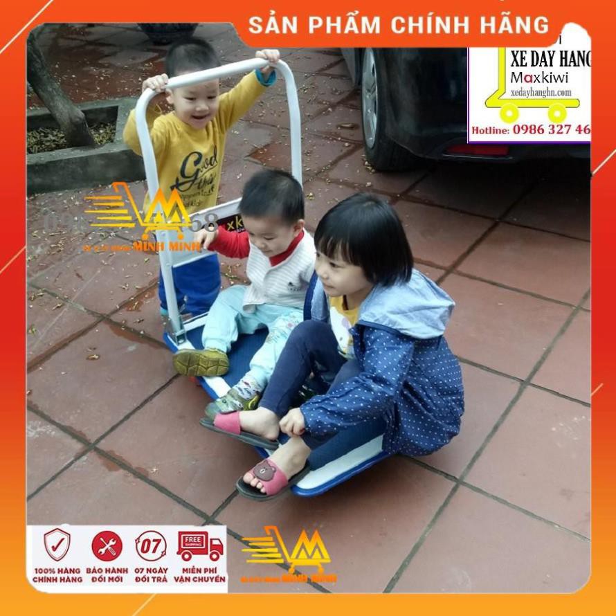 [BH 12TH - Clip thật] Xe Đẩy Hàng 150kg, Xe Đẩy Hàng 4 Bánh Maxkiwi- Sàn Thép, Tay Đẩy Gập Gọn