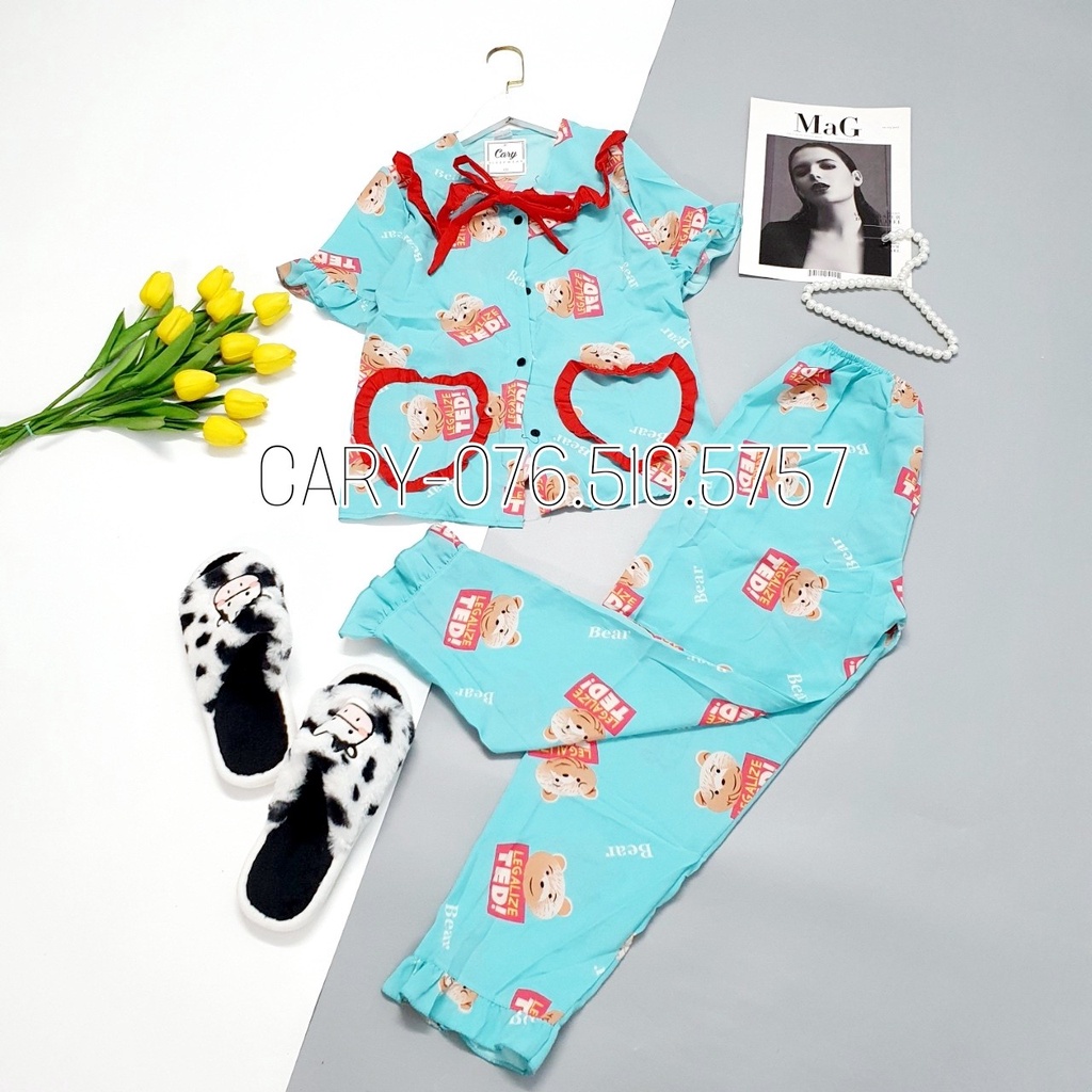 Đồ bộ nữ pijama bộ lụa ngủ mặc nhà tiểu thư tay ngắn quần dài dễ thương