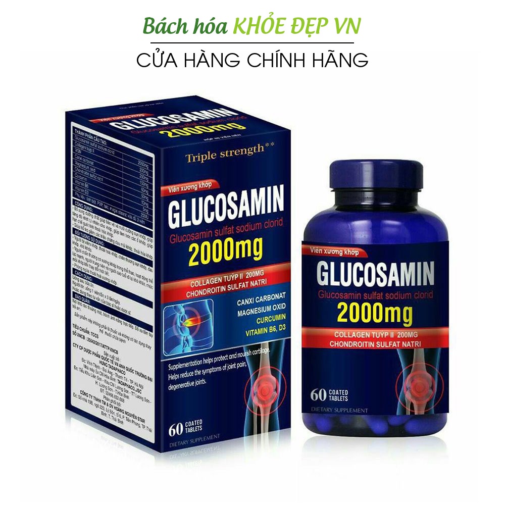 Viên xương khớp Glucosamin 2000mg giảm đau nhức mỏi xương khớp - 60 viên [Glucosamin 2000mg Tím]