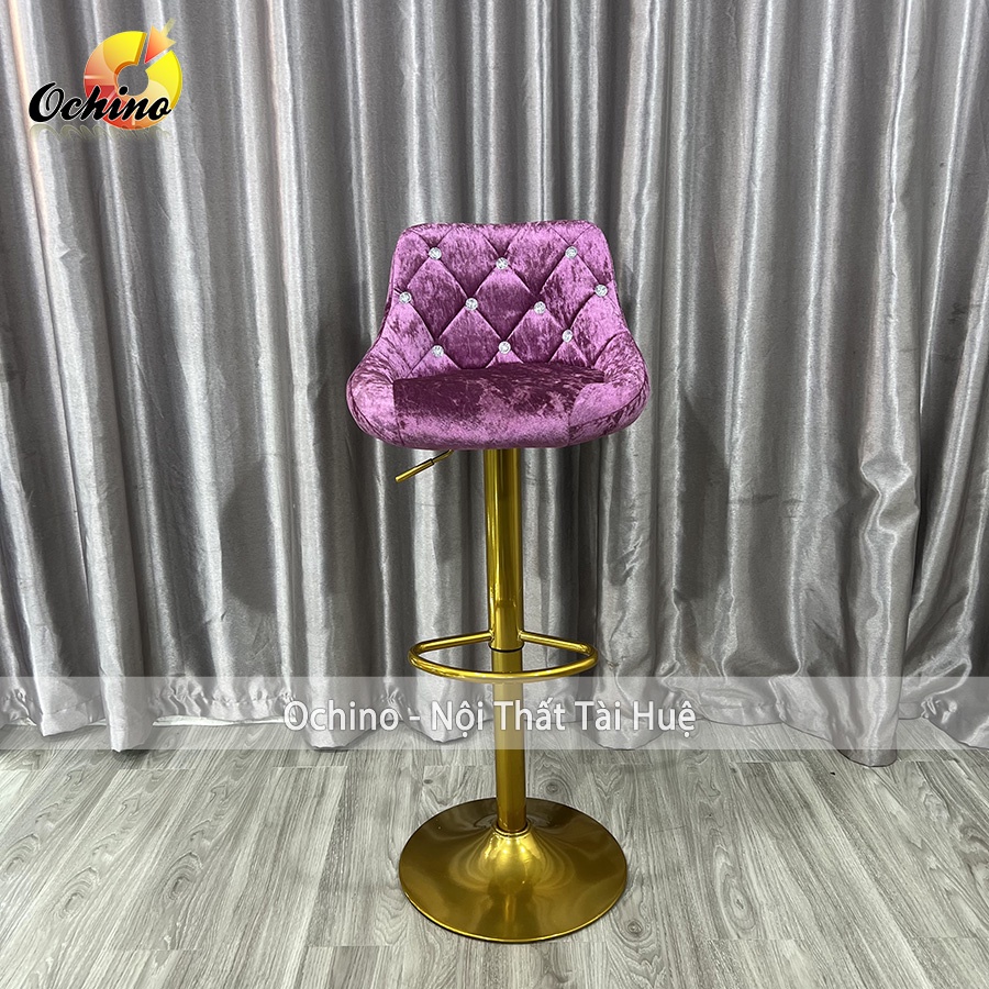 Ghế Quầy Lễ Tân, Ghế Quầy Bar Mẫu Nỉ Nhung Chân Vàng K1 Tĩnh Điện Điều Chỉnh Độ Cao 60/80 Phong Cách Hiện Đạ