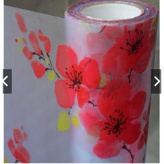 Decal giấy dán kính hoa mai đỏ