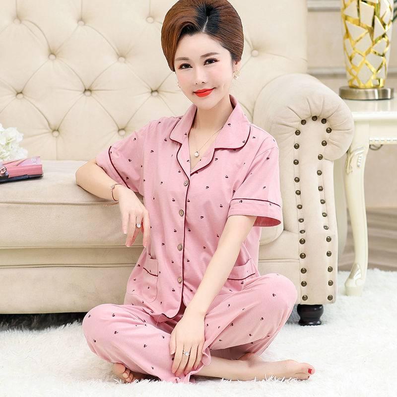 Bộ đồ ngủ ngắn tay plus size thời trang cho phụ nữ trung niên