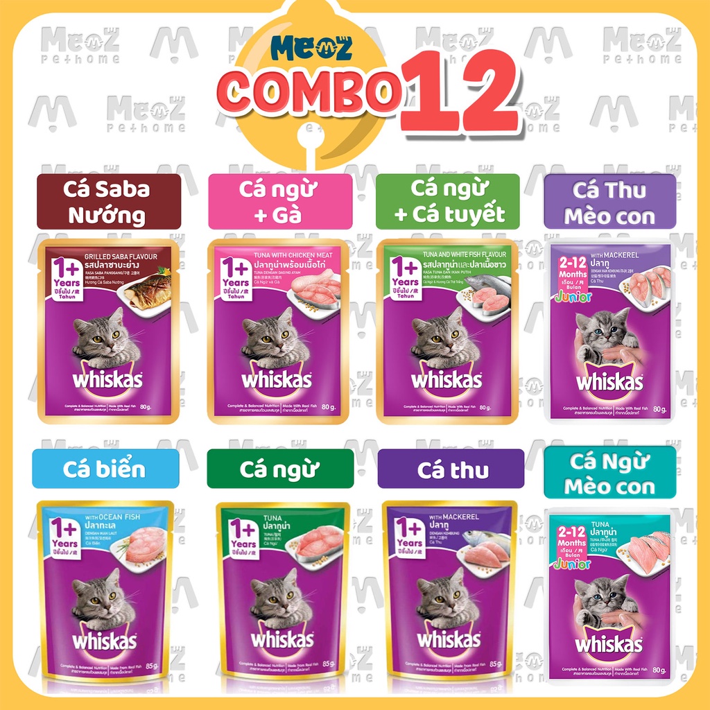 《𝗖𝗼𝗺𝗯𝗼 𝟭𝟮》Pate Whiskas cho mèo - Gói 80gr - Pate mèo Whiskas nhiều vị - Meoz Pet
