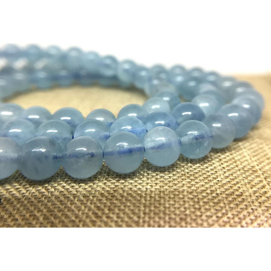 Vòng tay đá Aquamarine thiên nhiên 6 ly quấn 3 vòng năng lượng, may mắn VT100 - Hợp mệnh Mộc, Thủy
