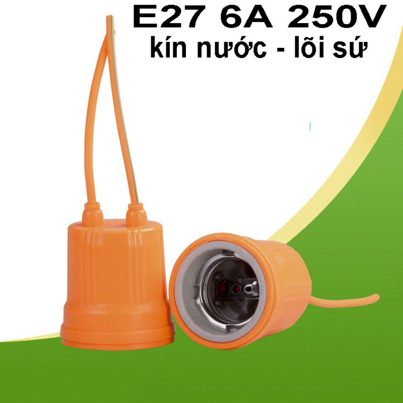 Đui đèn bằng sứ chịu nhiệt phủ lớp nhựa chống nước siêu bền(đã đấu sẵn dây)