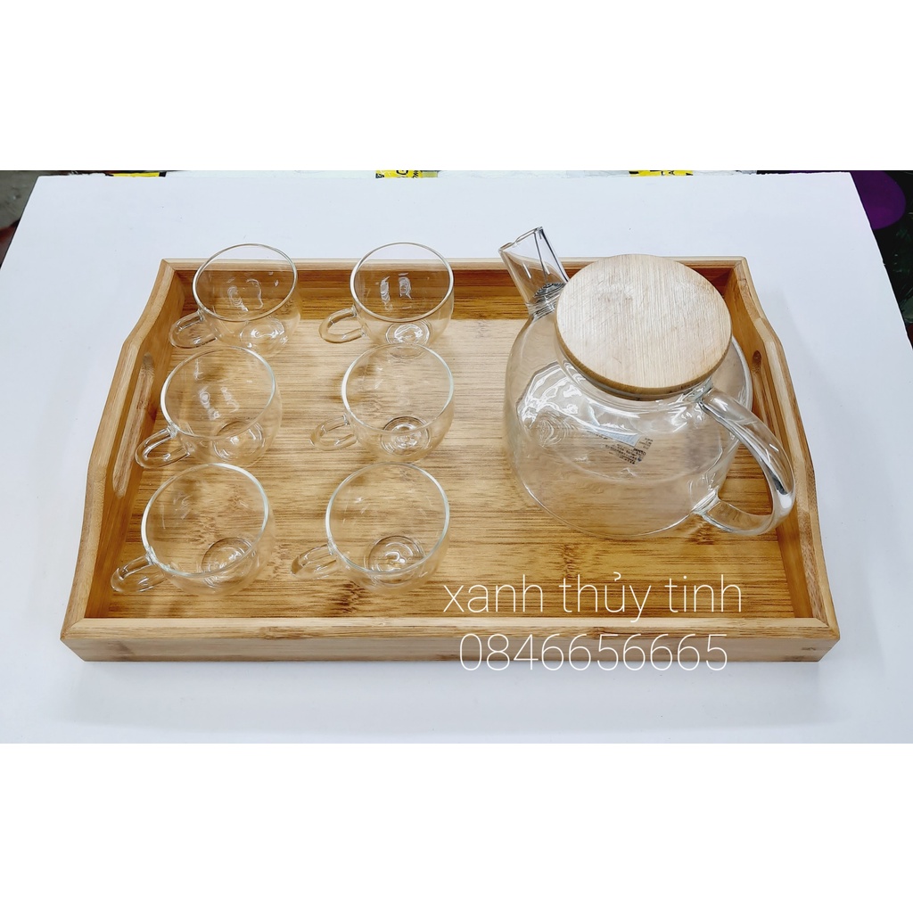 Bộ ấm trà nắp tre 1lit + 6 chén quai 80ml(AT17.2+CT1 không đĩa)