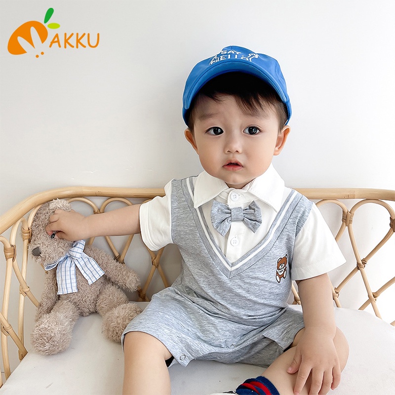 Bộ Áo Liền Quần Giả Hai Mảnh Tay Lửng In Họa Tiết Hoạt Hình Cho Bé Sơ Sinh