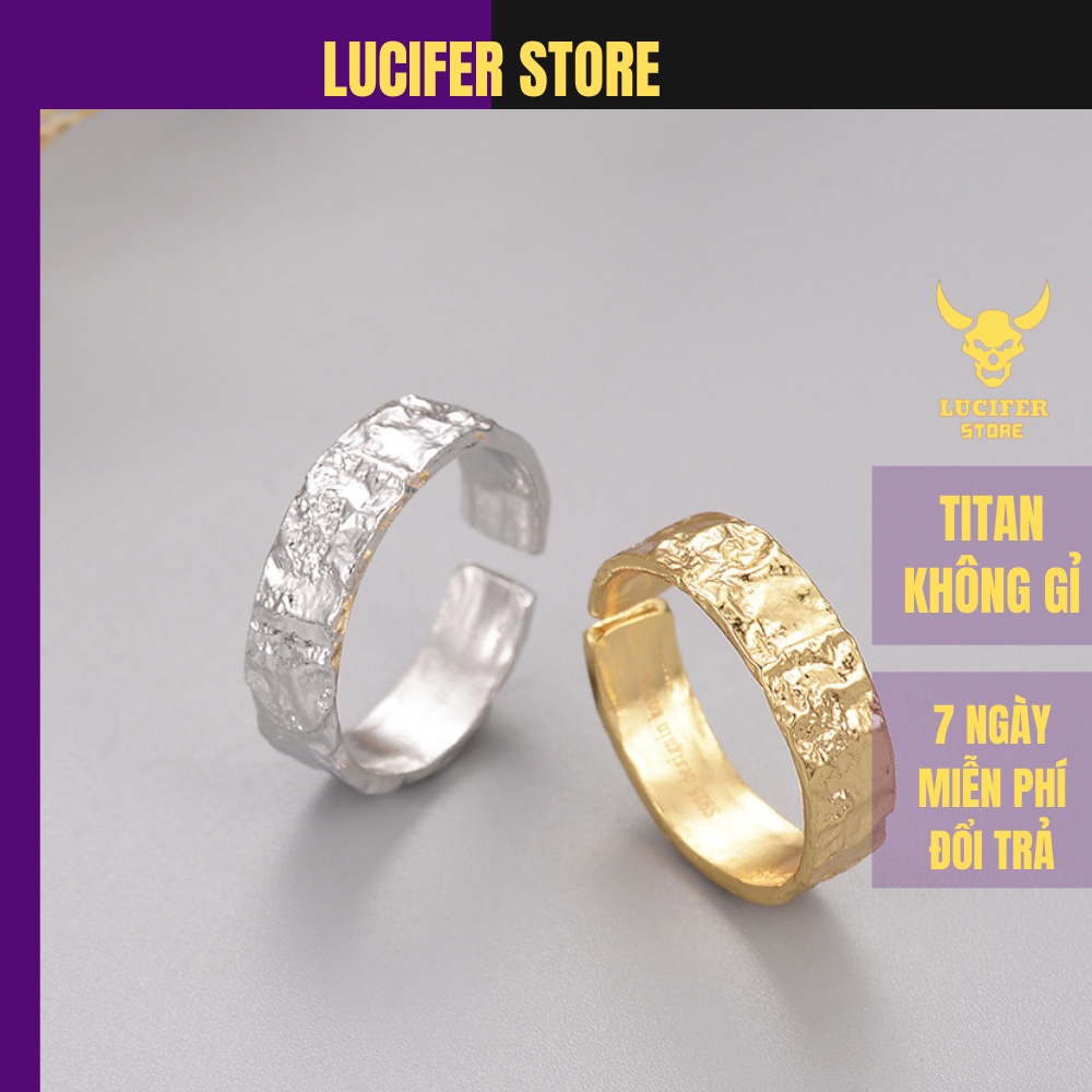 Nhẫn Nam Bạc Tròn Vân đá Đẹp Cá Tính Unisex HipHop Basic Ngầu Trơn Nam Lucifer Store Nhẫn Titan Không Gỉ -Vân Đá
