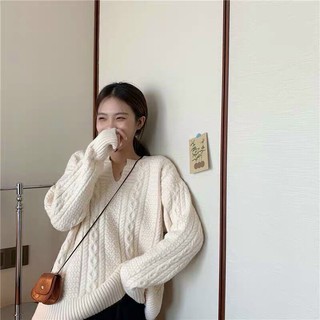 áo len cổ V dáng thụng - len dày