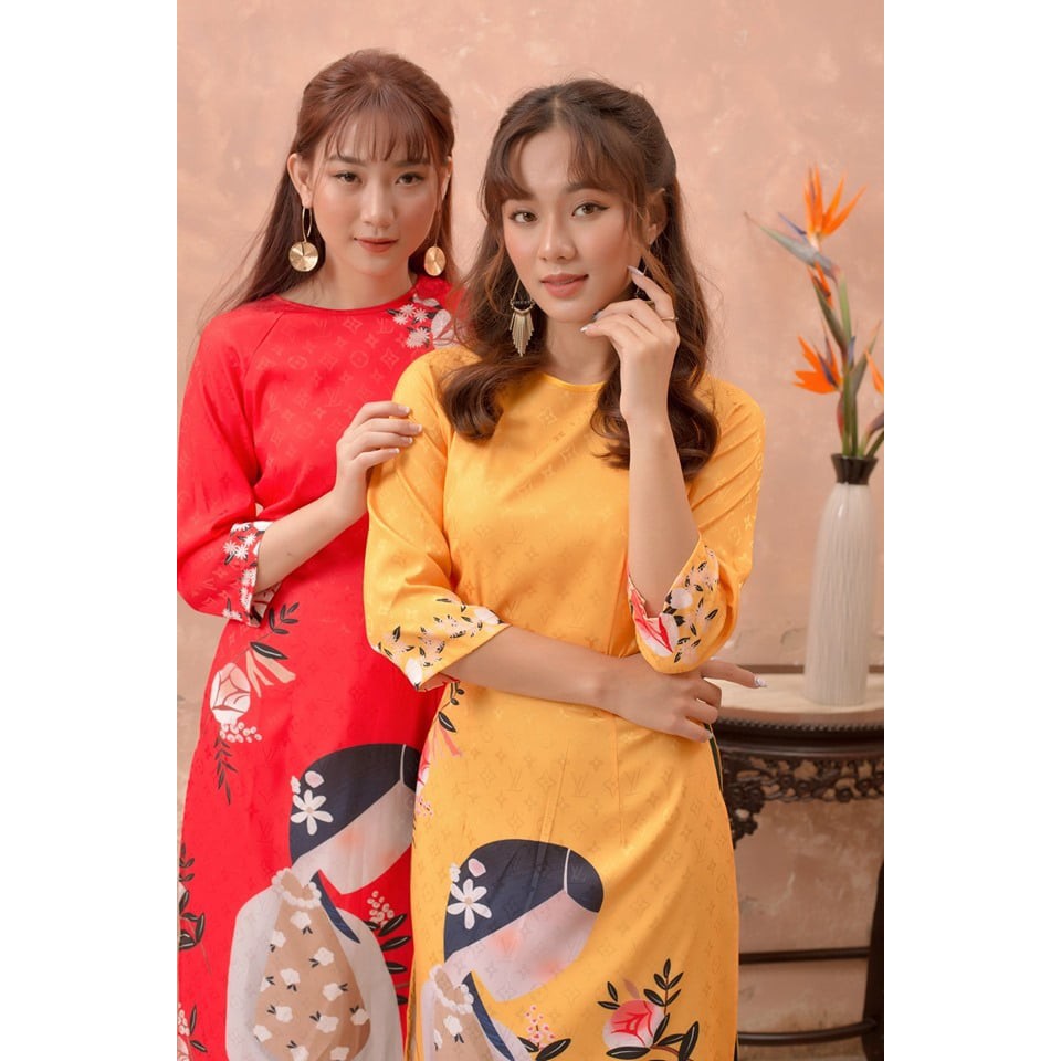 Áo Dài Cách Tân, Áo Dài Nữ Cổ Tròn Chất Gấm Lụa Mềm Co Giãn In Họa Tiết Cô Gái Lạ Mắt Thời Trang Sang Chảnh Quý Phái. | BigBuy360 - bigbuy360.vn