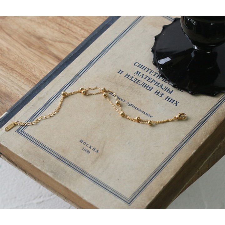 Lắc tay nữ titan bi tròn 2 tầng cách điệu siêu đẹp, bền màu, hợp thời trang