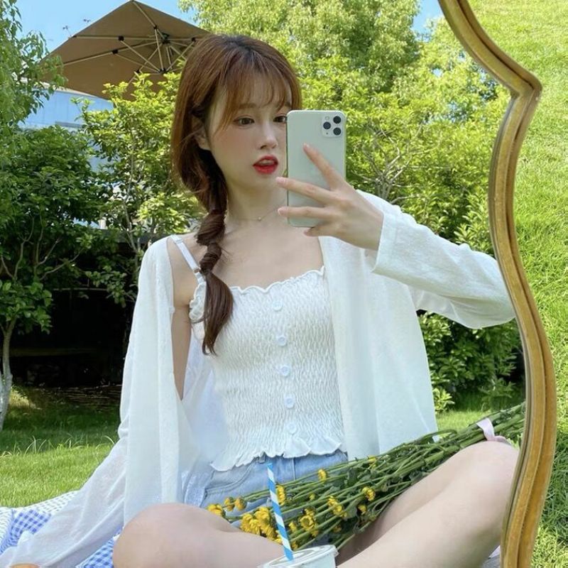 [Mã FAMARAL2 giảm 10K đơn 50K] Áo Khoác Cardigan Mỏng Thun Len Tay Dài Ulzzang Cute