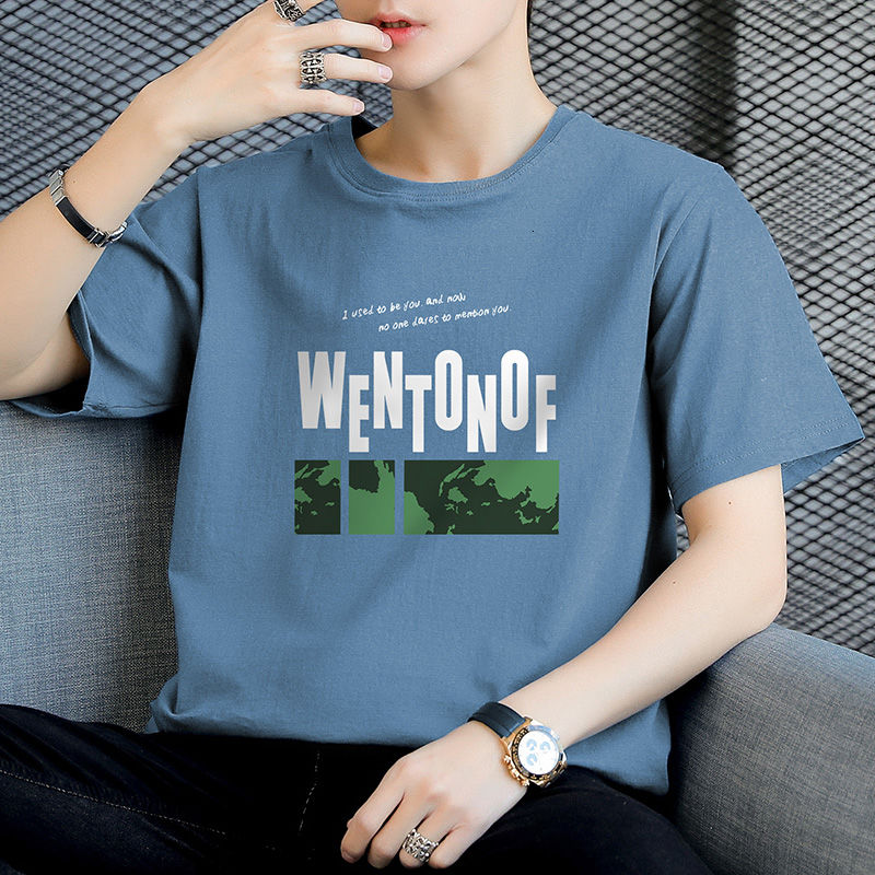 【M-4XL】Men's simple short sleeve round neck t shirt  printing leisure t shirt korean Loose  men clothing 5color