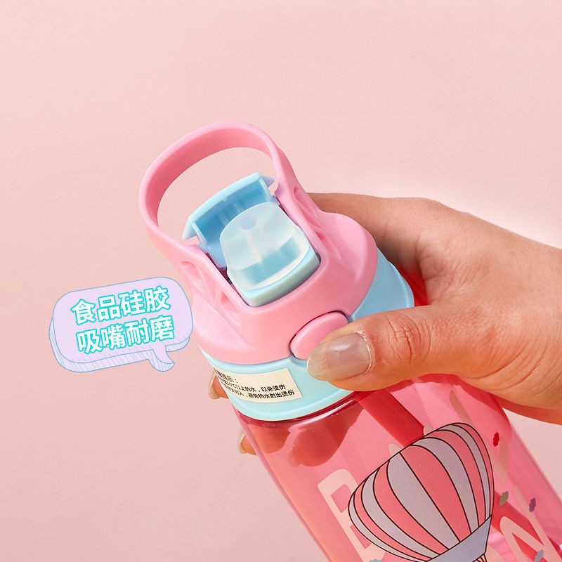 Bình Đựng Nước Chống Tràn Kèm Ống Hút 700Ml Họa Tiết Hoạt Hình Dễ Thương Cho Bé