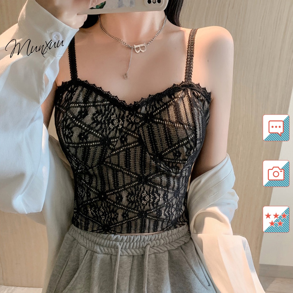 Áo bra 2 dây phối ren gợi cảm Munxuu, chất liệu 2 lớp đệm ngực mỏng vừa ôm ngực tôn dáng - BR14