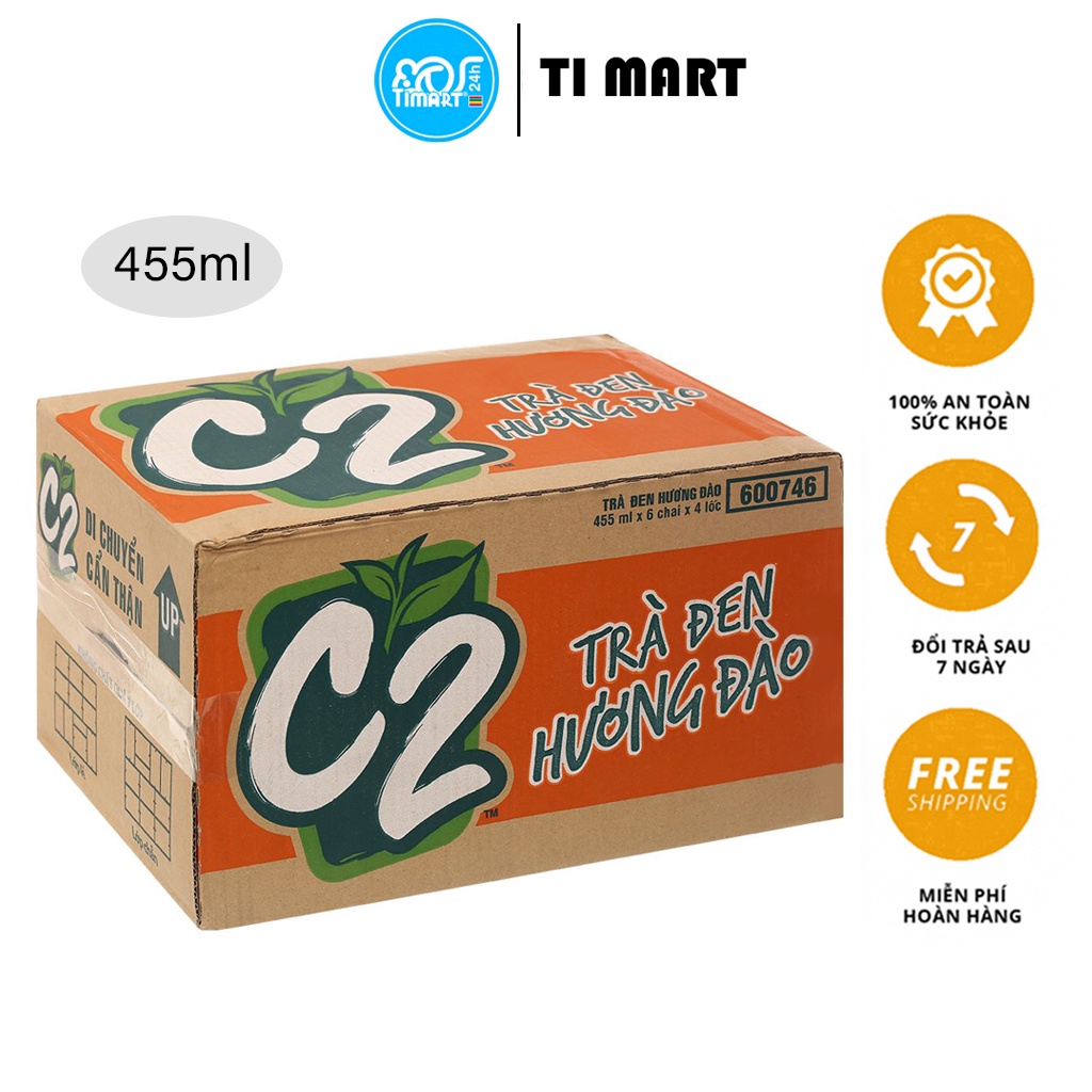 Thùng 24 chai C2 vị hồng trà đào / chanh 455ml