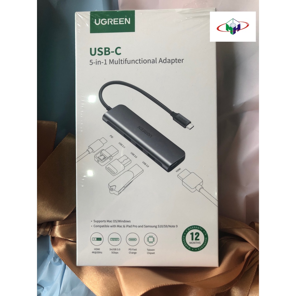 Thiết bị mở rộng USB type C to HDMI/Hub USB 3.0 hỗ trợ sạc cổng USB chính hãng Ugreen