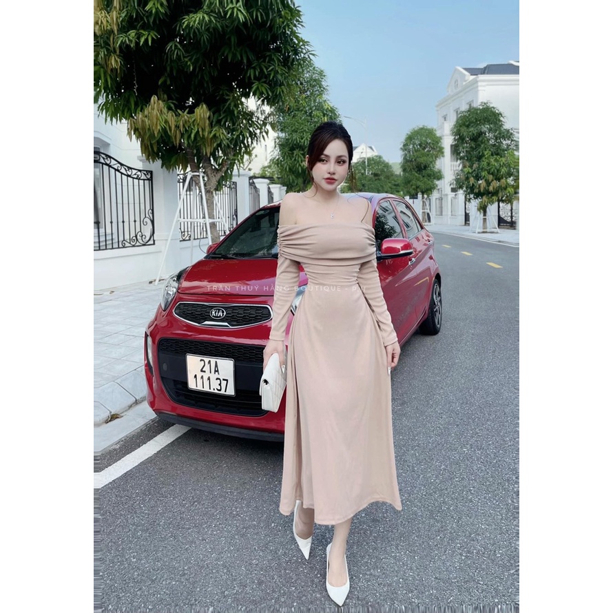 Đầm Body Trể Vai Dáng Dài Cách Điệu