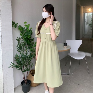 Đầm Tay Ngắn Cổ Chữ V Dáng Ôm Phong Cách Hàn Quốc Thời Trang Mùa Hè Xinh Xắn Cho Nữ