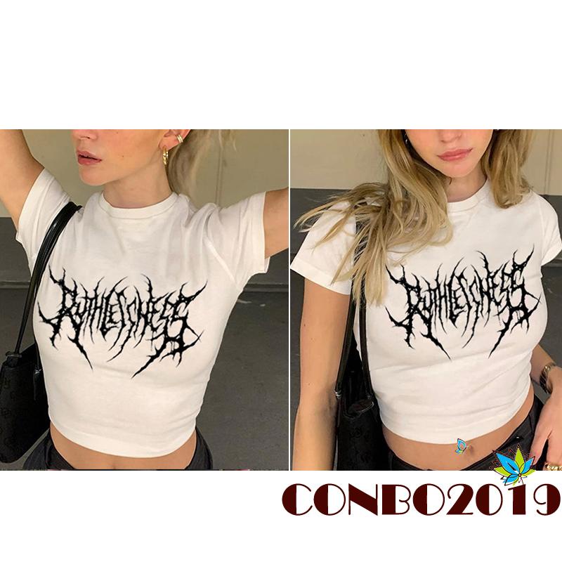 Áo Thun Crop Top Tay Ngắn Cổ Tròn In Họa Tiết Hình Học Thời Trang Mùa Hè Cho Nữ