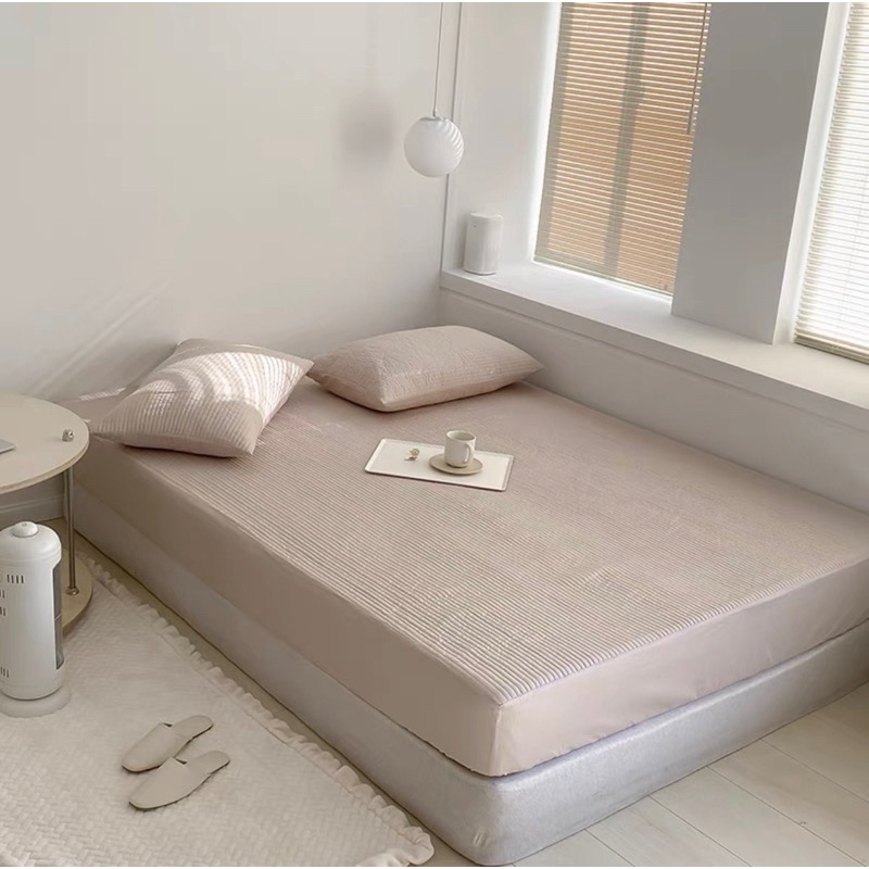 Bộ ga gối Cotton Linen cao cấp , ga trải giường trơn màu trần bông cao cấp Hàn Quốc