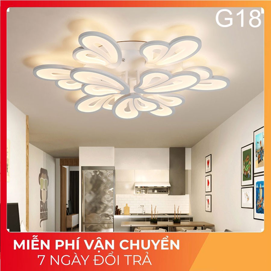 Đèn LED ốp trần phòng khách, đèn ốp trần hiện đại G18, 3 chế độ sáng kèm điều khiển từ xa, bảo hành 1 năm